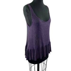 DAYDREAMER LA Dark Purple Sleeveless Scoop Neck Peplum Tank Top Size M Medium